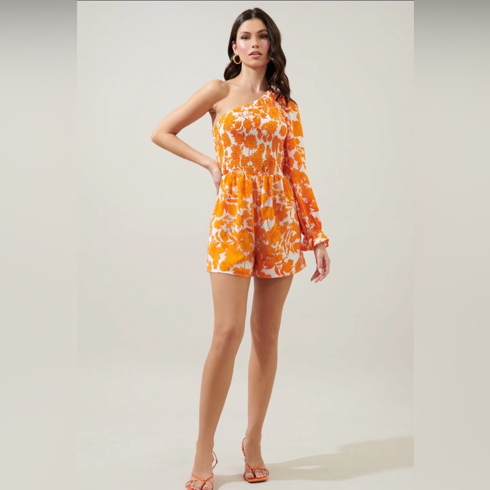 Sugarlips Tangelo Floral Smocked One Shoulder Romper Medium sold out online